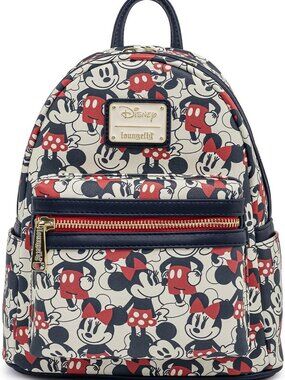 Chic Disney Mickey & Minnie Mouse Mini Backpack Handbag - AOP Red & Navy Design